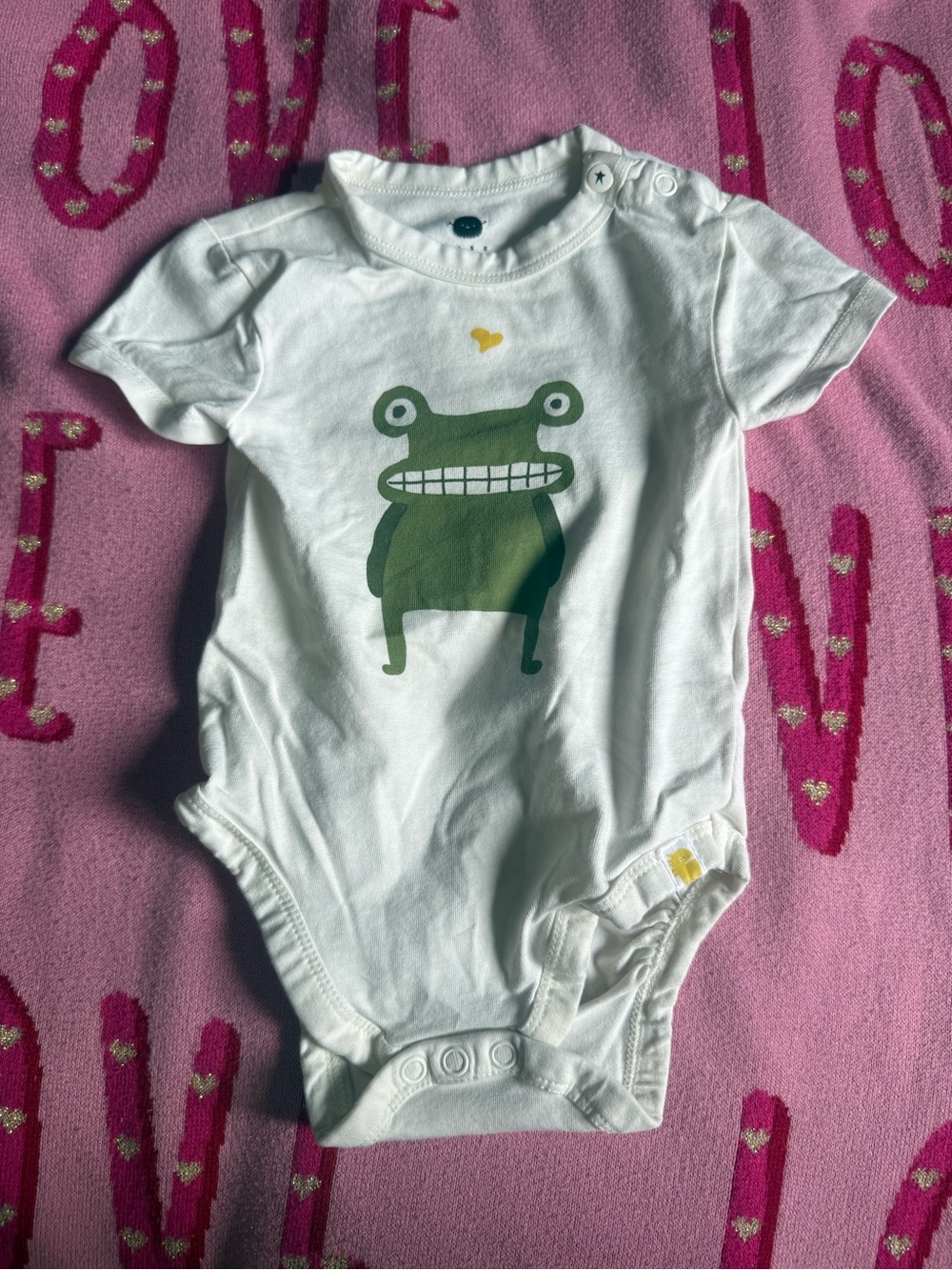 White Baby One-Piece Bodysuit with Green Frog Print